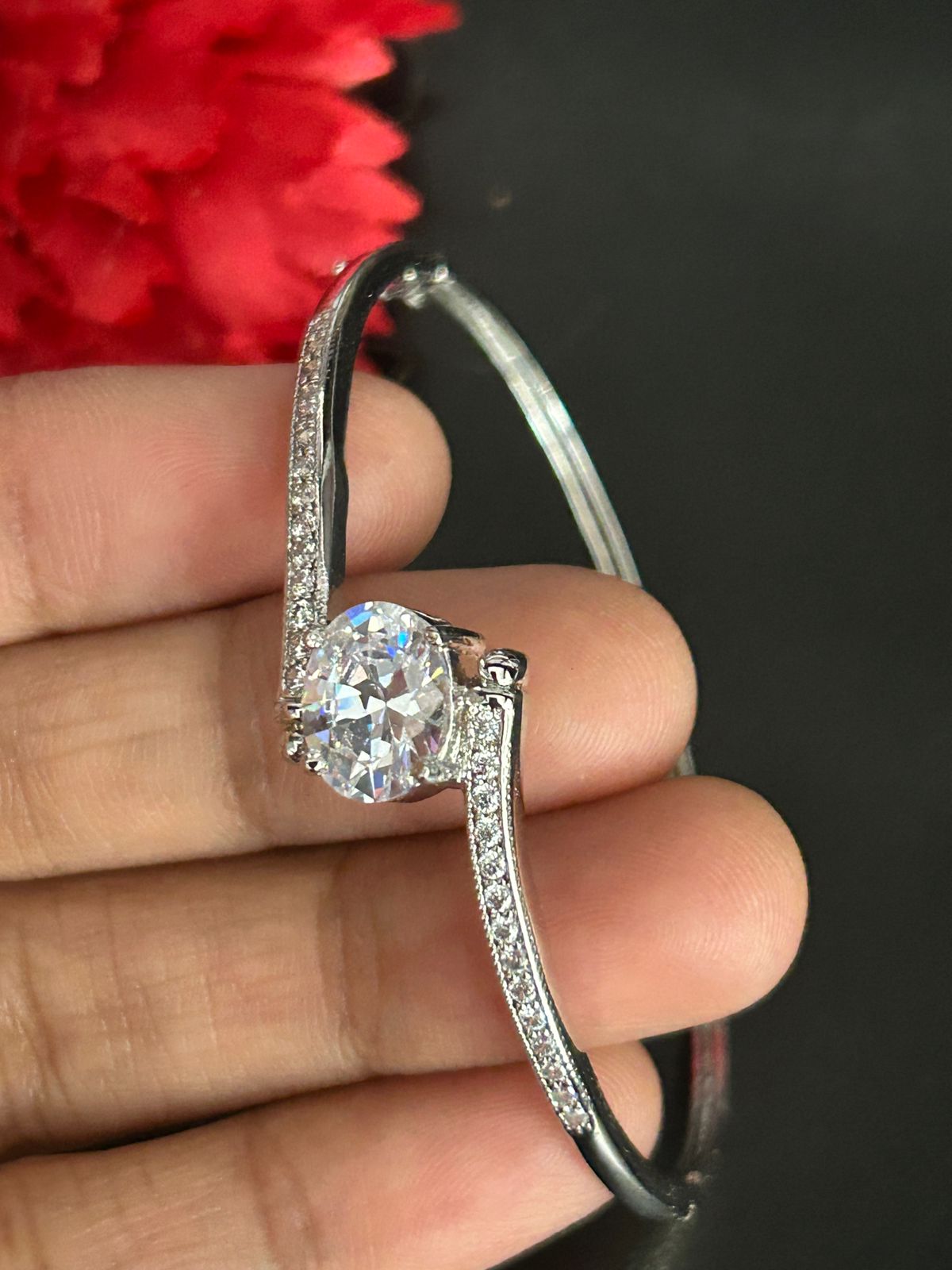 Minimal Openable Round Diamond Bracelet for Women | Gold & Silver Polish American Diamond Kada | Size 2.4 & 2.6
