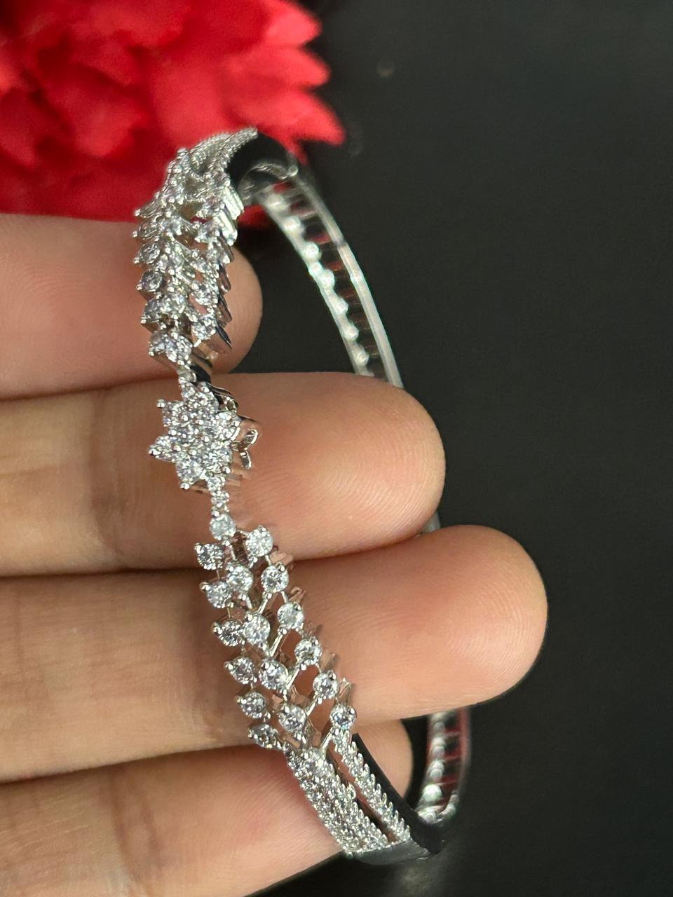 Silver Tone Leaf Designer Kada for Women