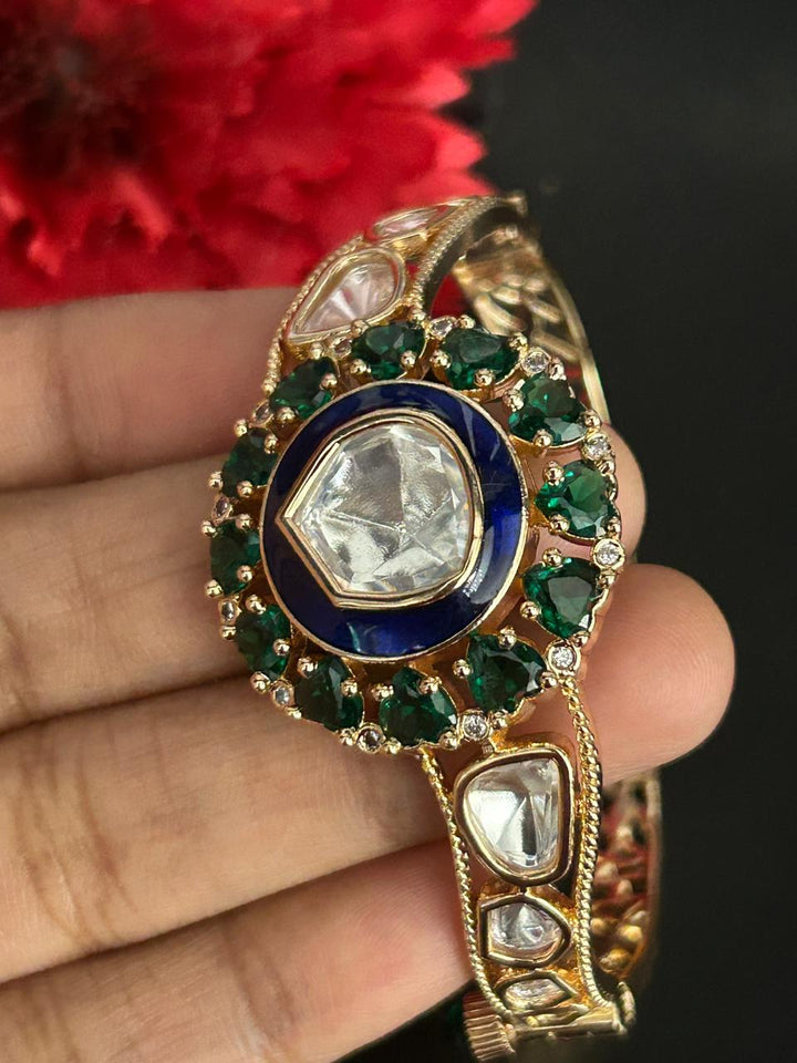Green Polki Kundan Openable Kada for Women