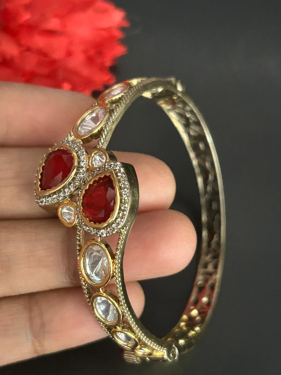 Ruhani Ruby Kundan Mossanite Openable  Kada for Women