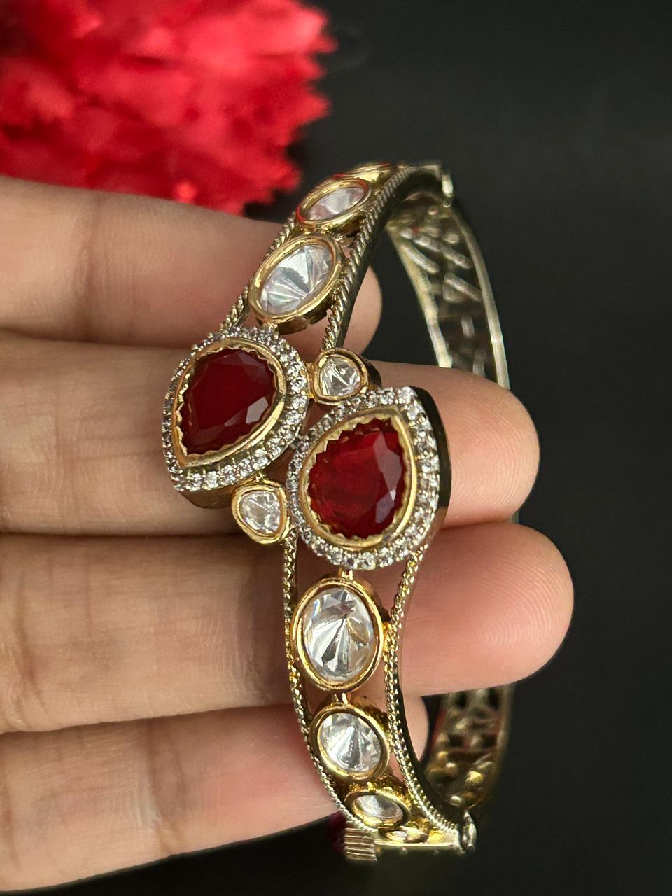 Ruhani Ruby Kundan Mossanite Openable  Kada for Women