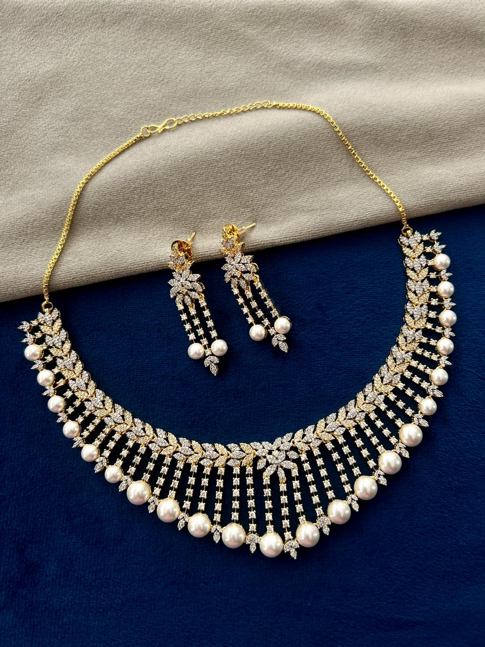 Pearl Vanyaa Real Look Diamond Pearl Necklace Set with Earrings