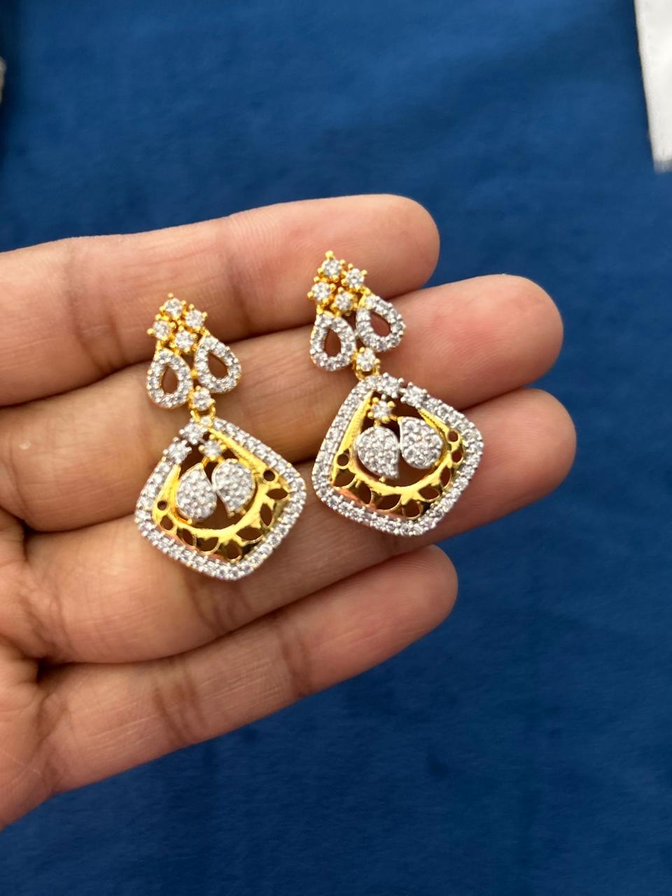 Svarnika Noor Gold Tone Diamond Pendant Necklace Set with Earrings