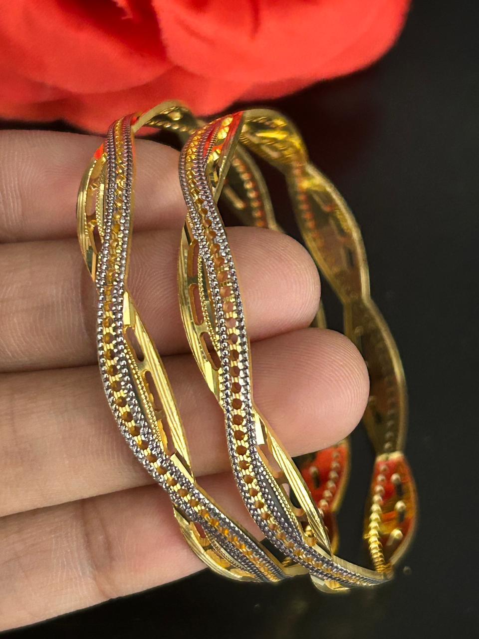 Twisted Dual Tone Designer Bangles for Women | Gold Look Elegant Kada Pair