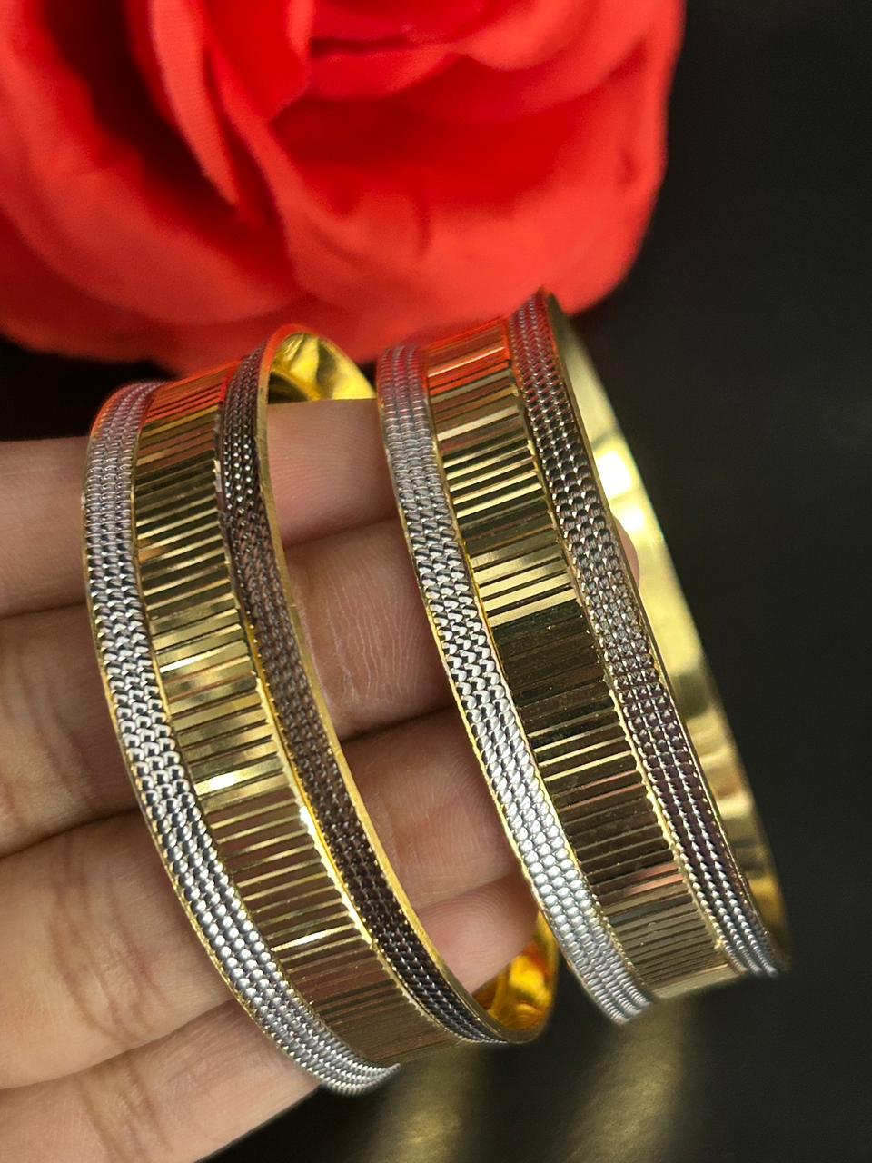 Dual Tone Plain Designer Bangles for Women | Gold Look Elegant Kada Pair