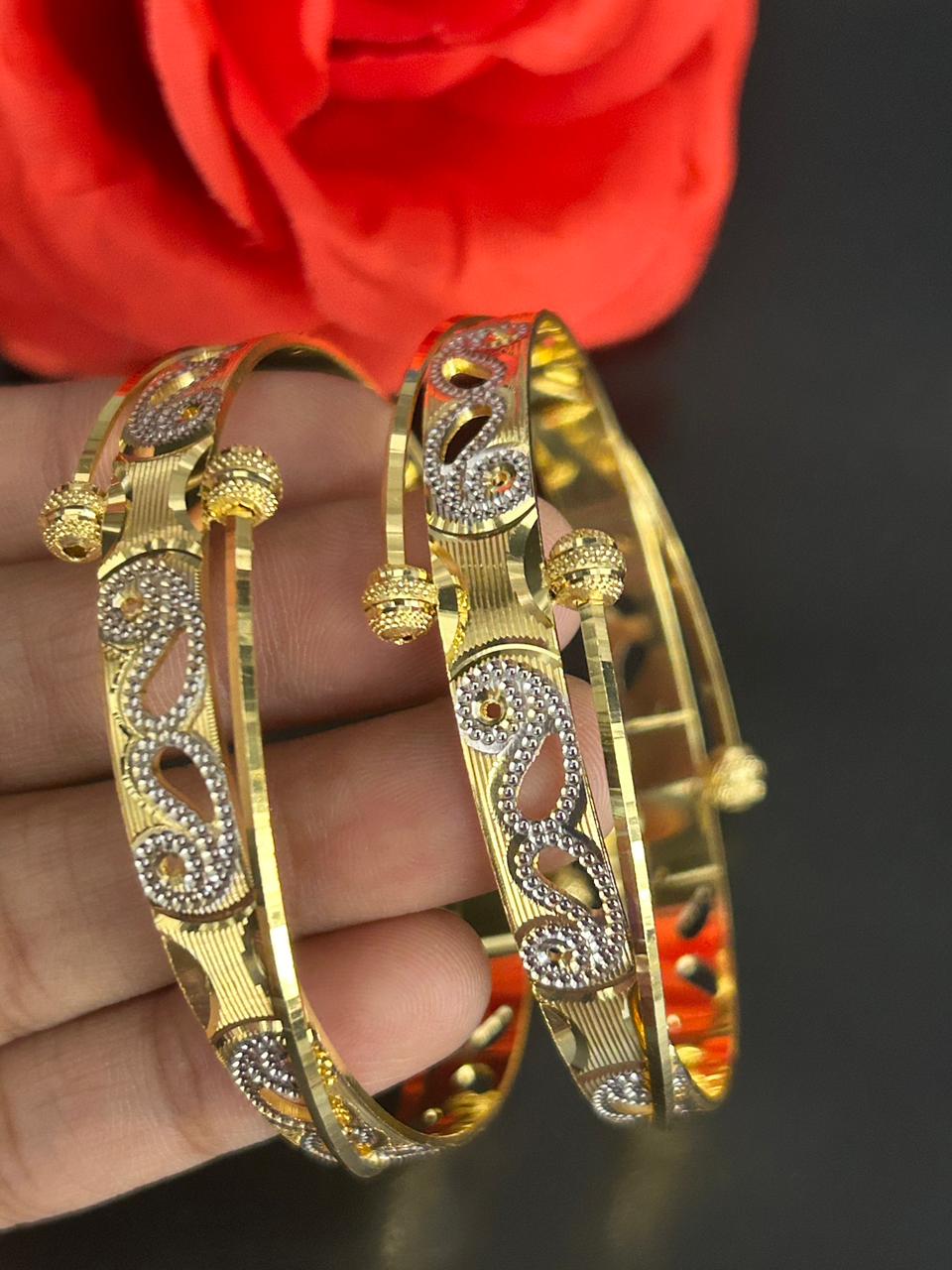 Openable Dual Tone Designer Bangles for Women | Gold Look Fancy Kada Pair