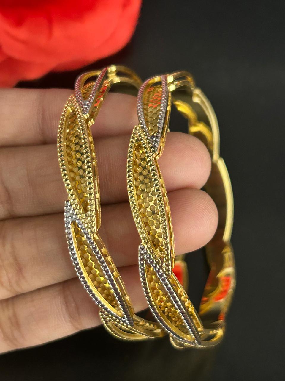 Dual Tone Designer Bangles for Women | Gold Look Fancy Kada Pair