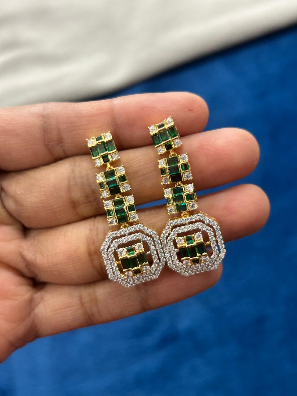 Panna Viraasat Green Stone Diamond Look Necklace Set with Earrings | Gold Tone Party Jewellery