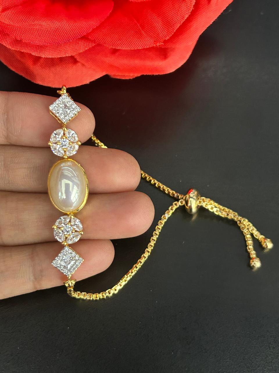Adjustable Pearl Diamond Bracelet for Women