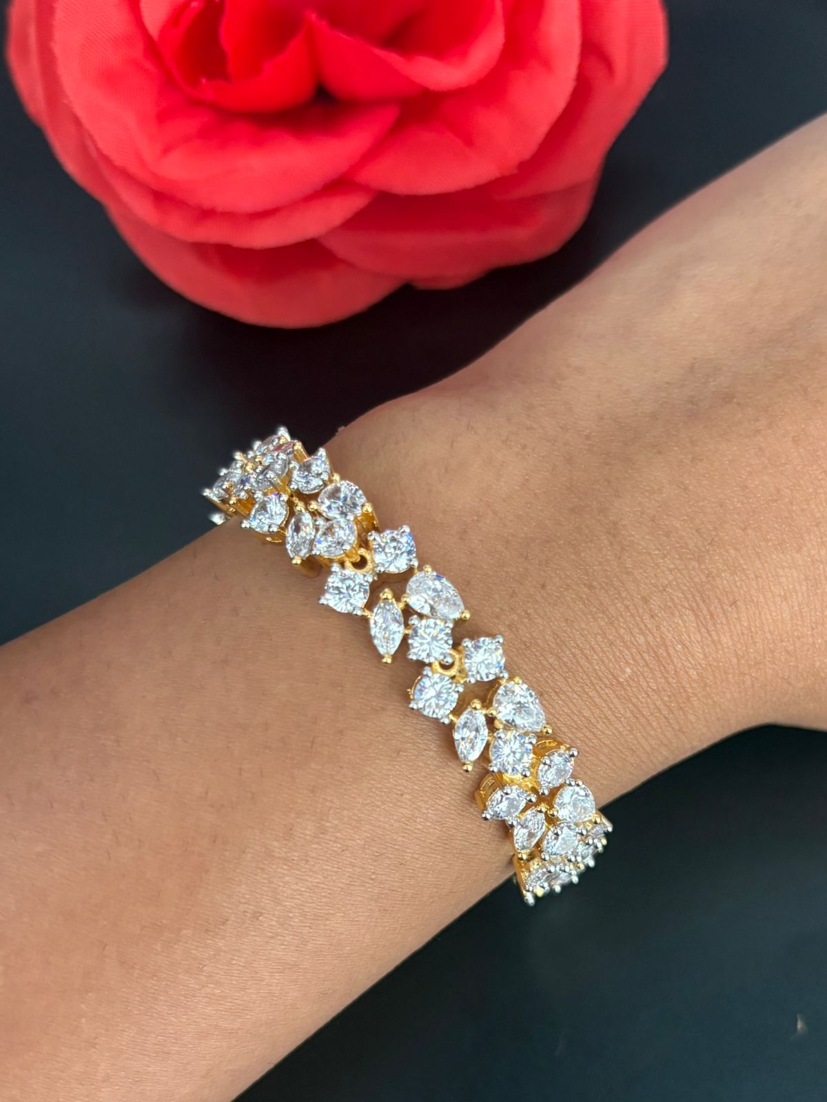 Diamond Look Tennis Bracelet  Gold Plated CZ Bracelet for Women