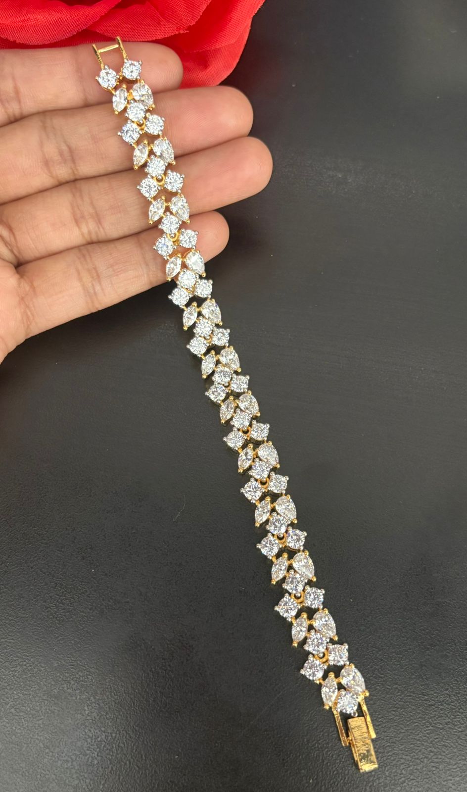 Diamond Look Tennis Bracelet  Gold Plated CZ Bracelet for Women