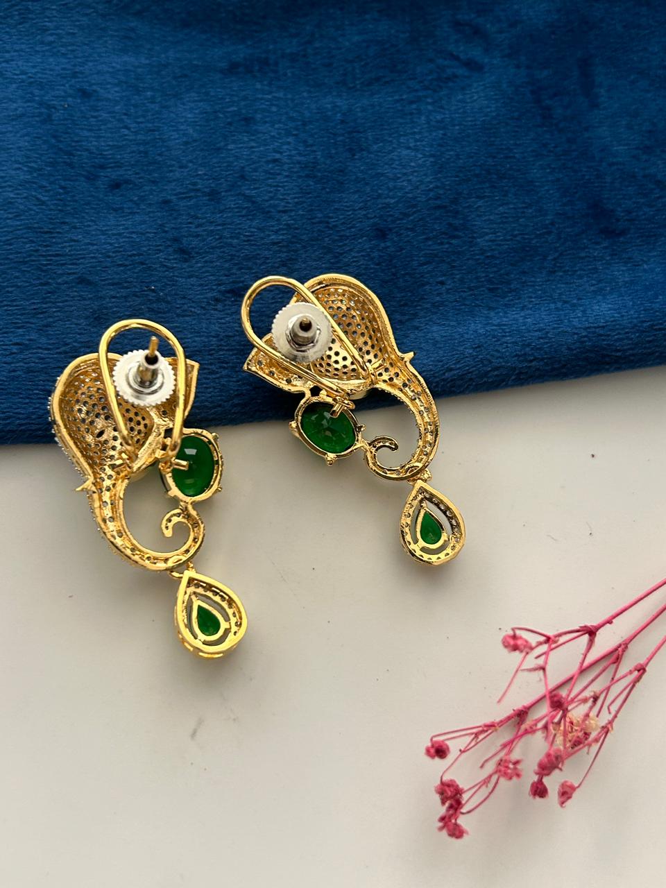 Gajraaj Emerald Elephant Designer Pendant Set
