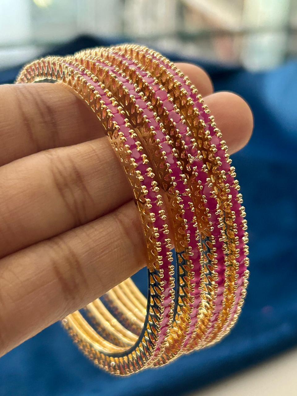 Ruby Stone Bangles for Women | Gold Plated Designer Bangles Set ( pack of 4)