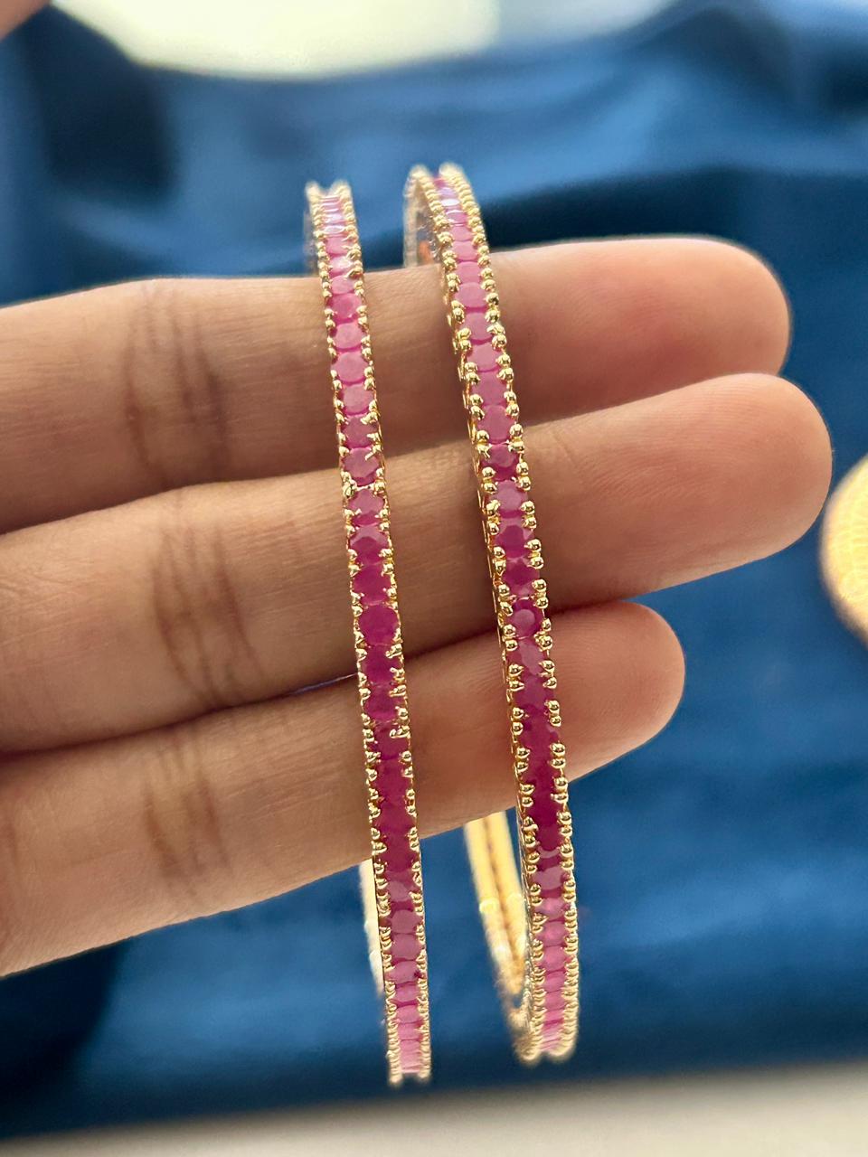 Ruby Stone Bangles for Women | Gold Plated Designer Bangles Set ( pack of 2)