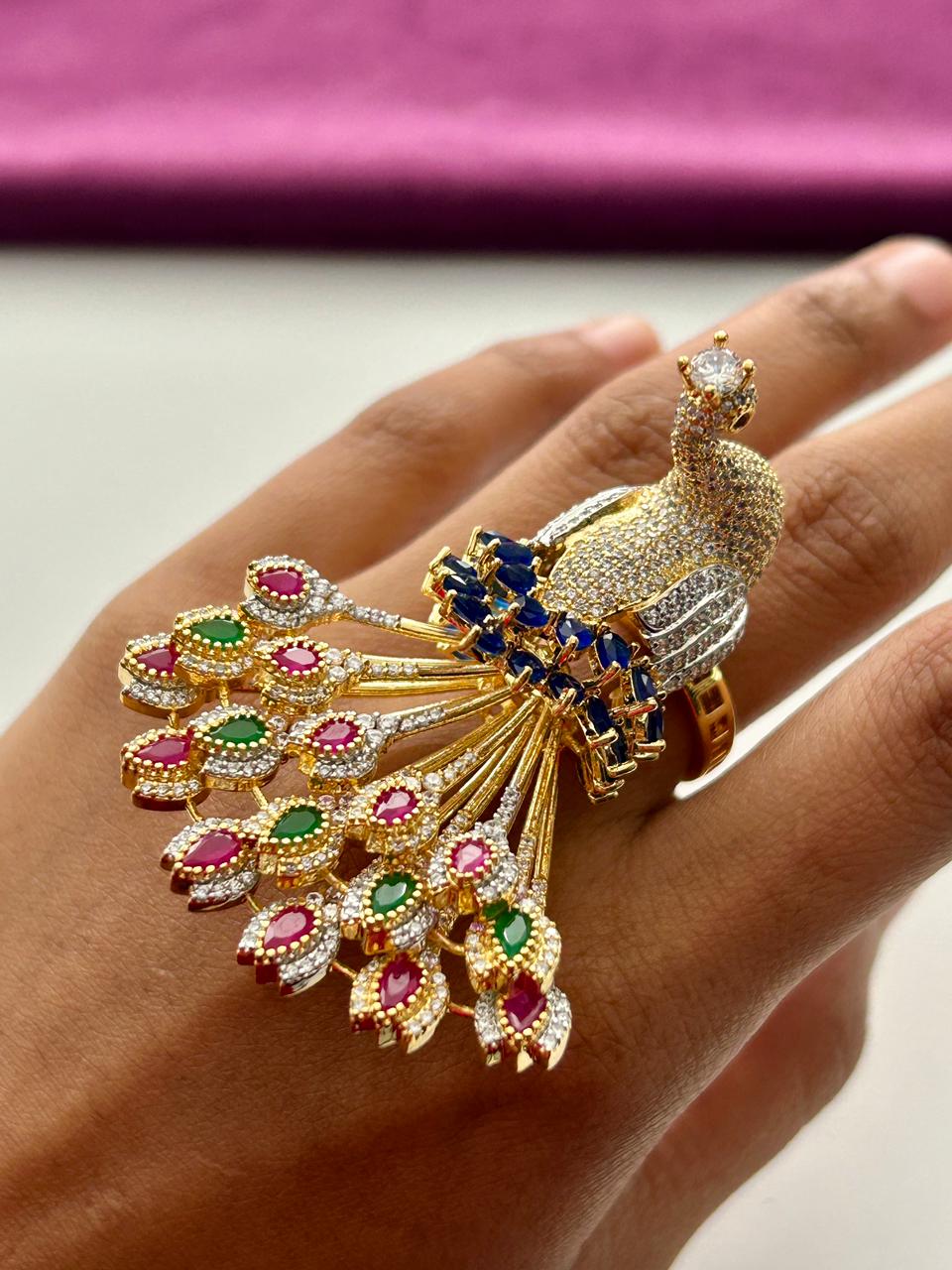 Mayurika Mor Designer Peacock Adjustable Ring