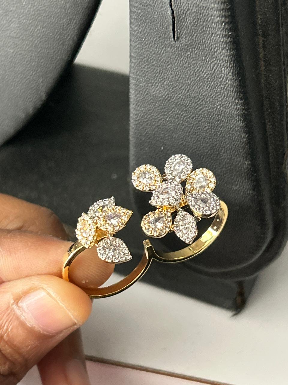 Pushpika Bloom AD Ring for Women Gold Tone Floral Adjustable Ring