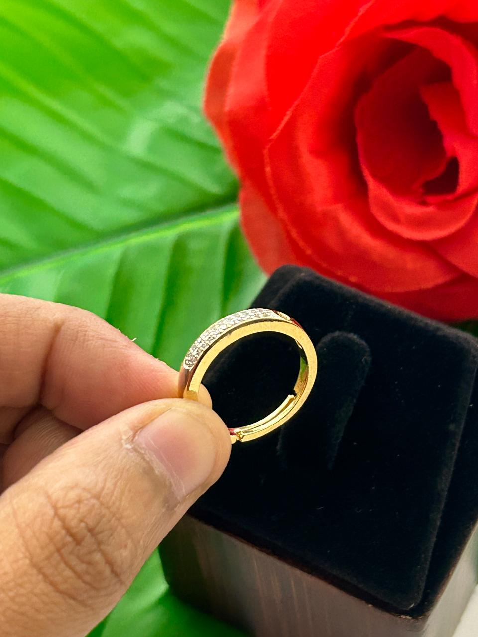 Zariya Shine AD Band Ring for Women Gold Tone Adjustable Ring