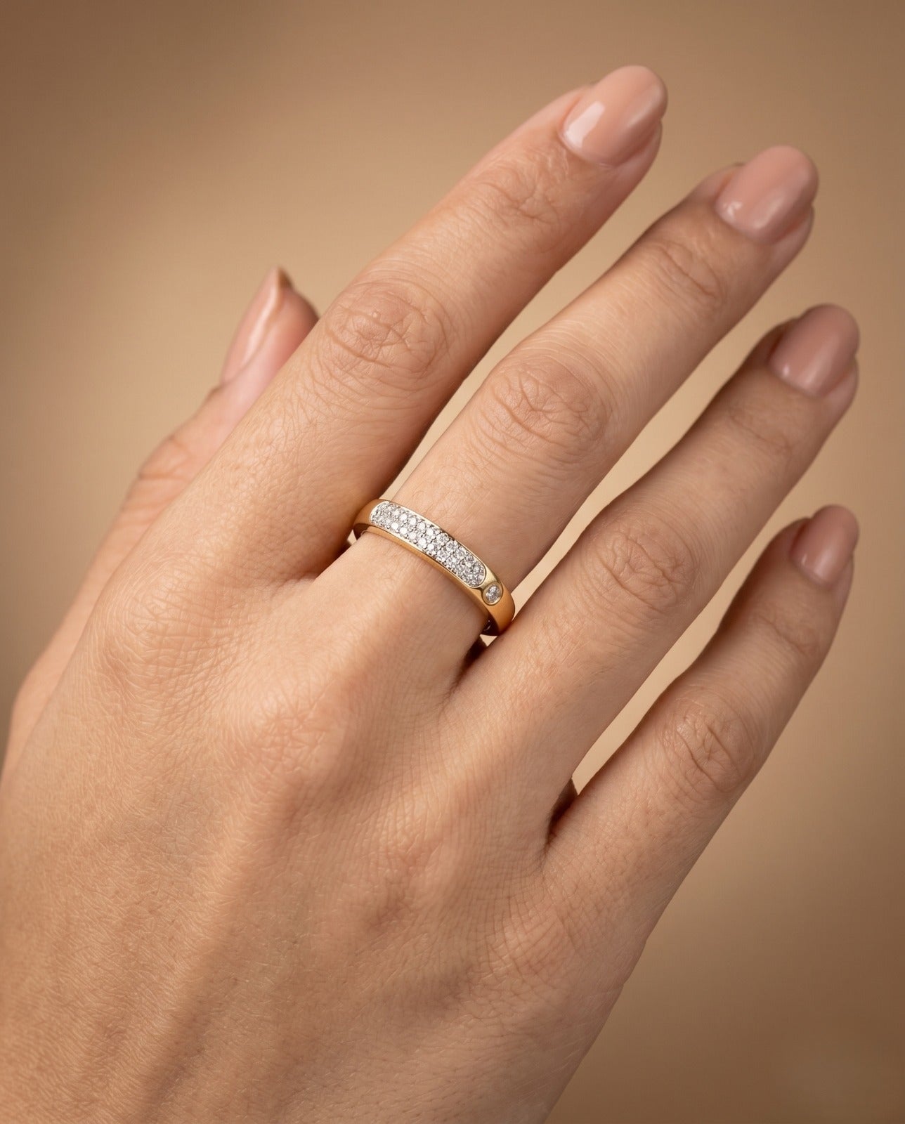 Zariya Shine AD Band Ring for Women Gold Tone Adjustable Ring