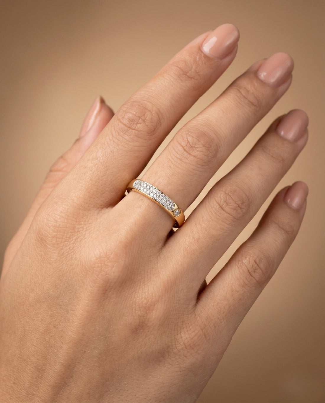 Zariya Shine AD Band Ring for Women Gold Tone Adjustable Ring