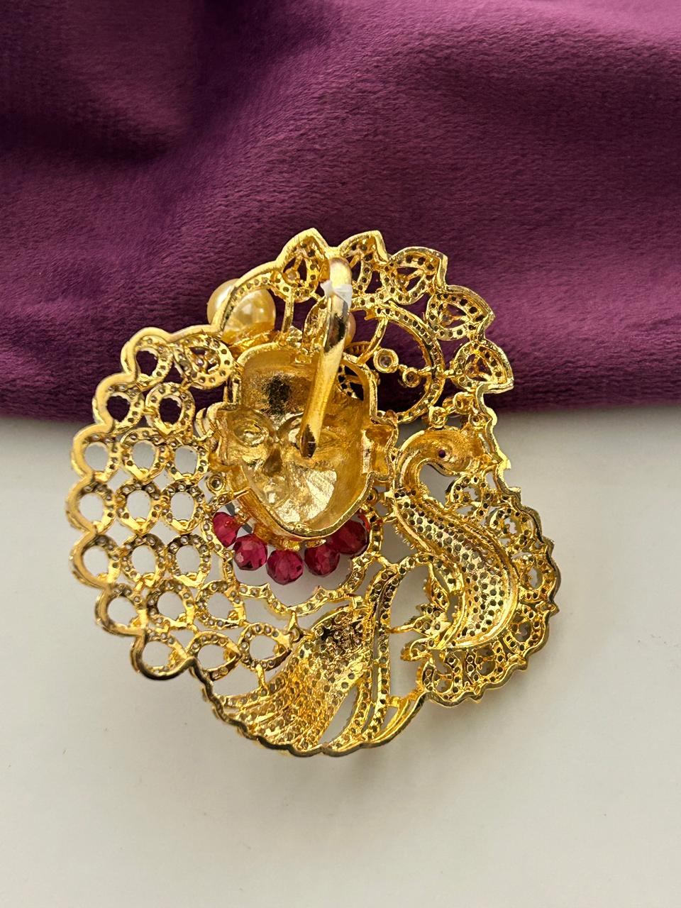 Shyaam Mayur AD Pendant Set with Earrings Gold Tone Peacock Designer Jewellery