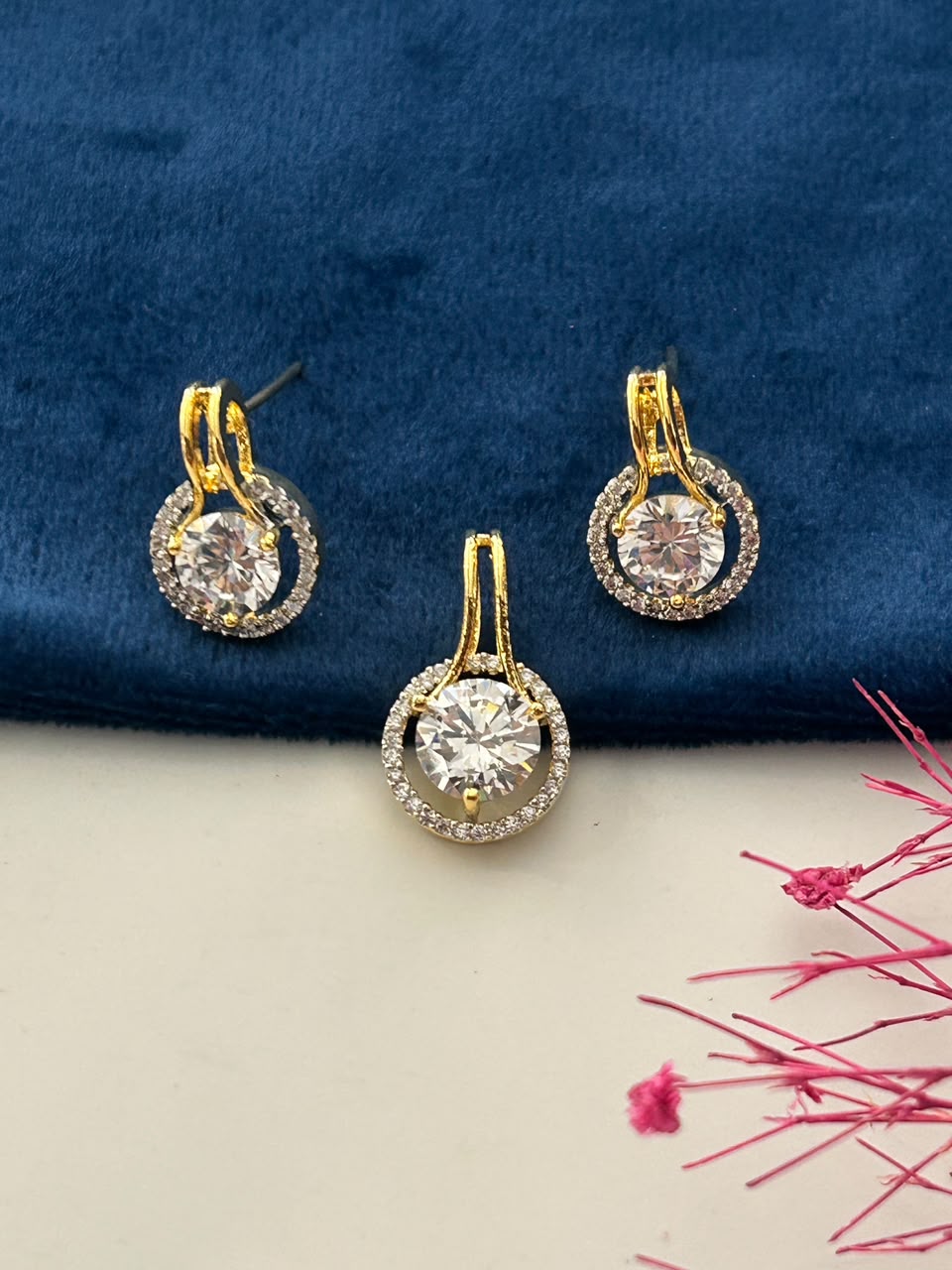 Aarohi Sparkle  CZ Diamond Pendant Set & Earrings