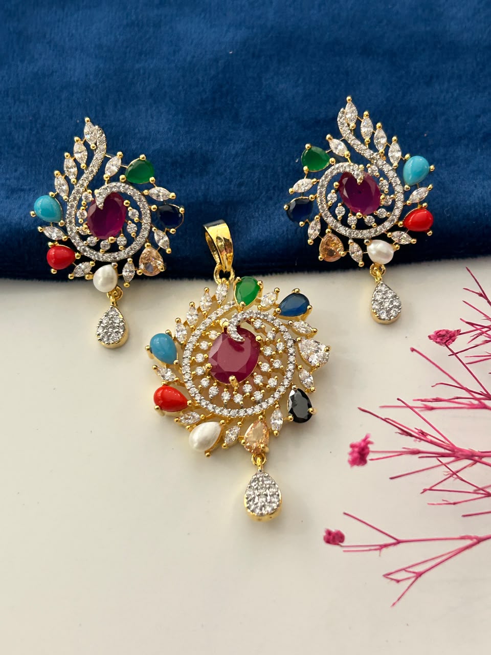 Navrangi Mayura Pendant Set
