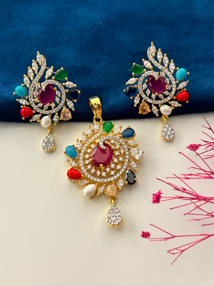 Navrangi Mayura Pendant Set