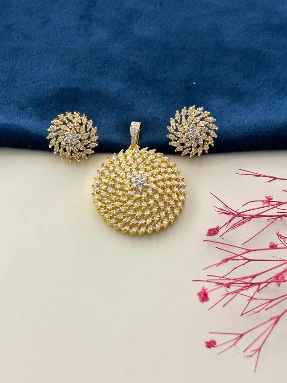 Chandrika Vortex Pendant Set – Gold Tone AD Jewellery for Women