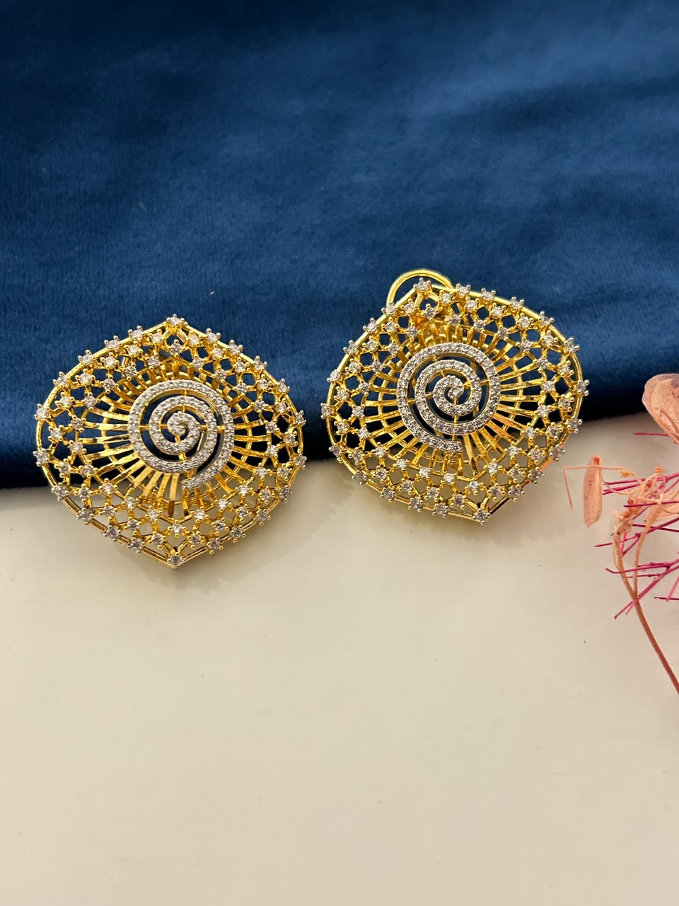 Chakrika Royale Pendant Set – Gold Tone Spiral CZ Designer Pendant Set