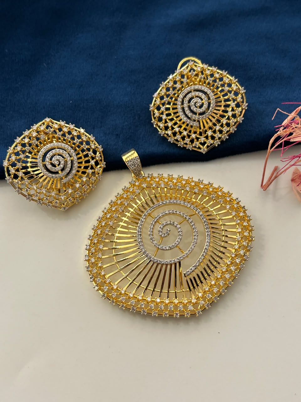 Chakrika Royale Pendant Set – Gold Tone Spiral CZ Designer Pendant Set