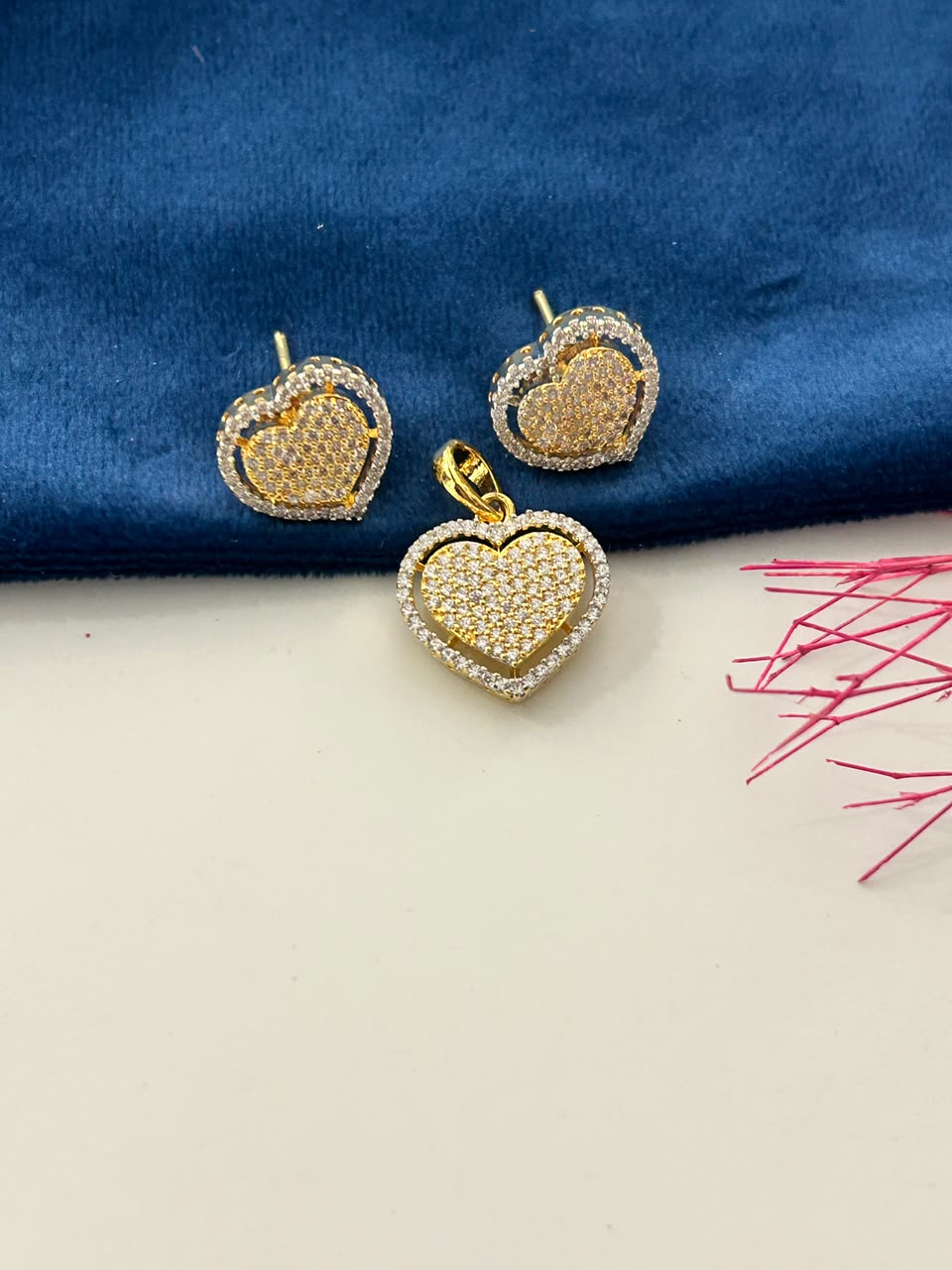 Premika Heart Sparkle Heart Shape AD Pendant Set