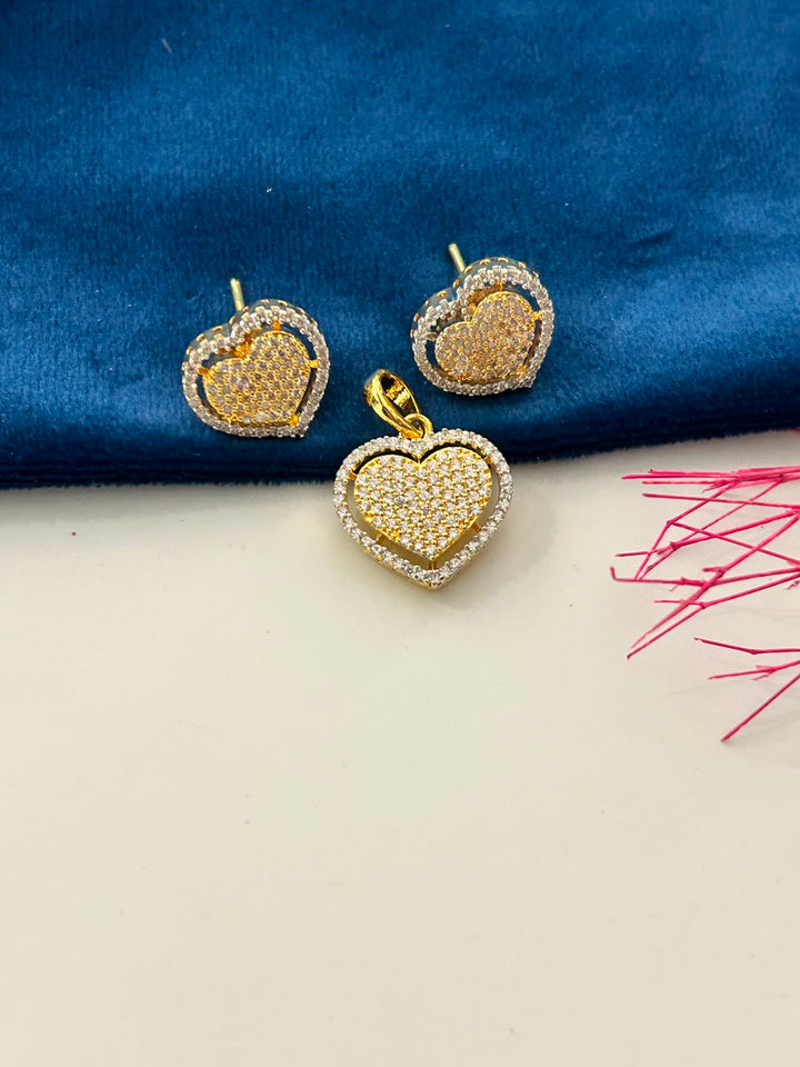 Premika Heart Sparkle Heart Shape AD Pendant Set