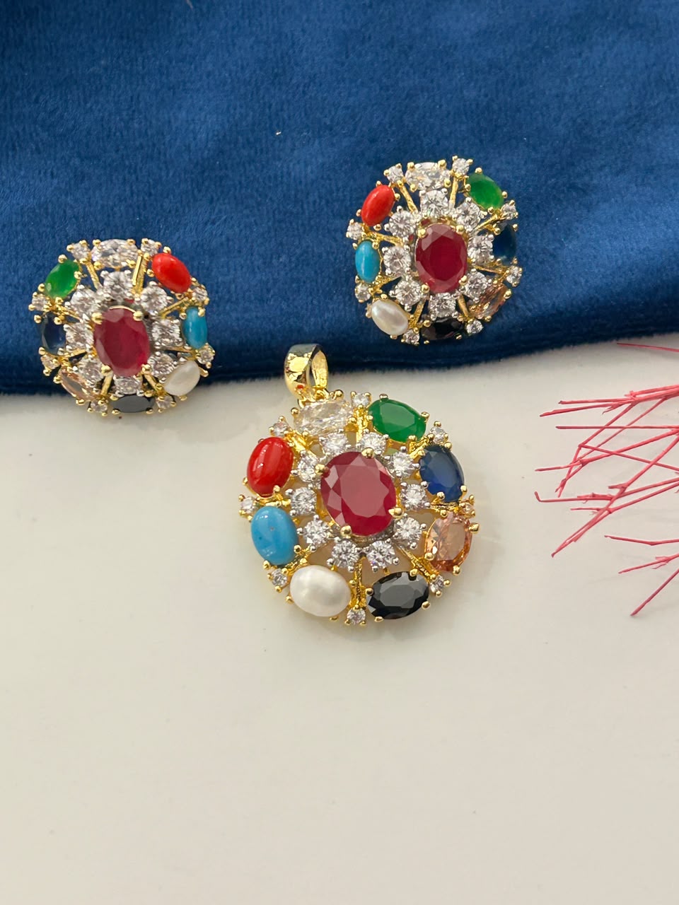 Navratna Pushpika Pendant Set