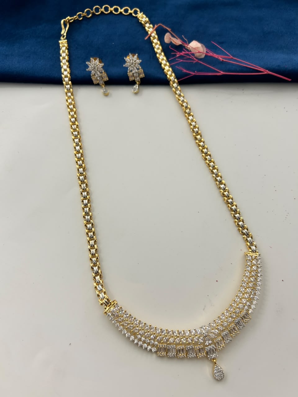 Avyanna Diamond Grace  Gold Tone CZ Diamond Necklace Set with Earrings