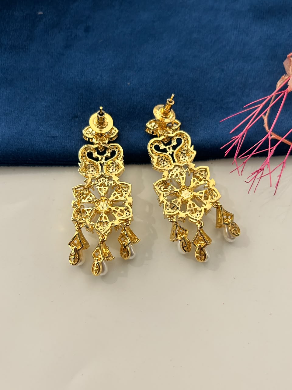 Mrinalini Pearl Elegance  Gold Tone Pearl & CZ Necklace with Earrings