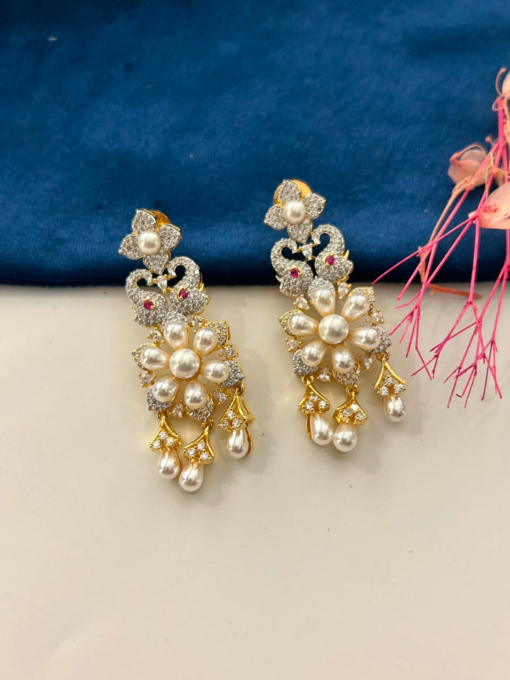 Mrinalini Pearl Elegance  Gold Tone Pearl & CZ Necklace with Earrings