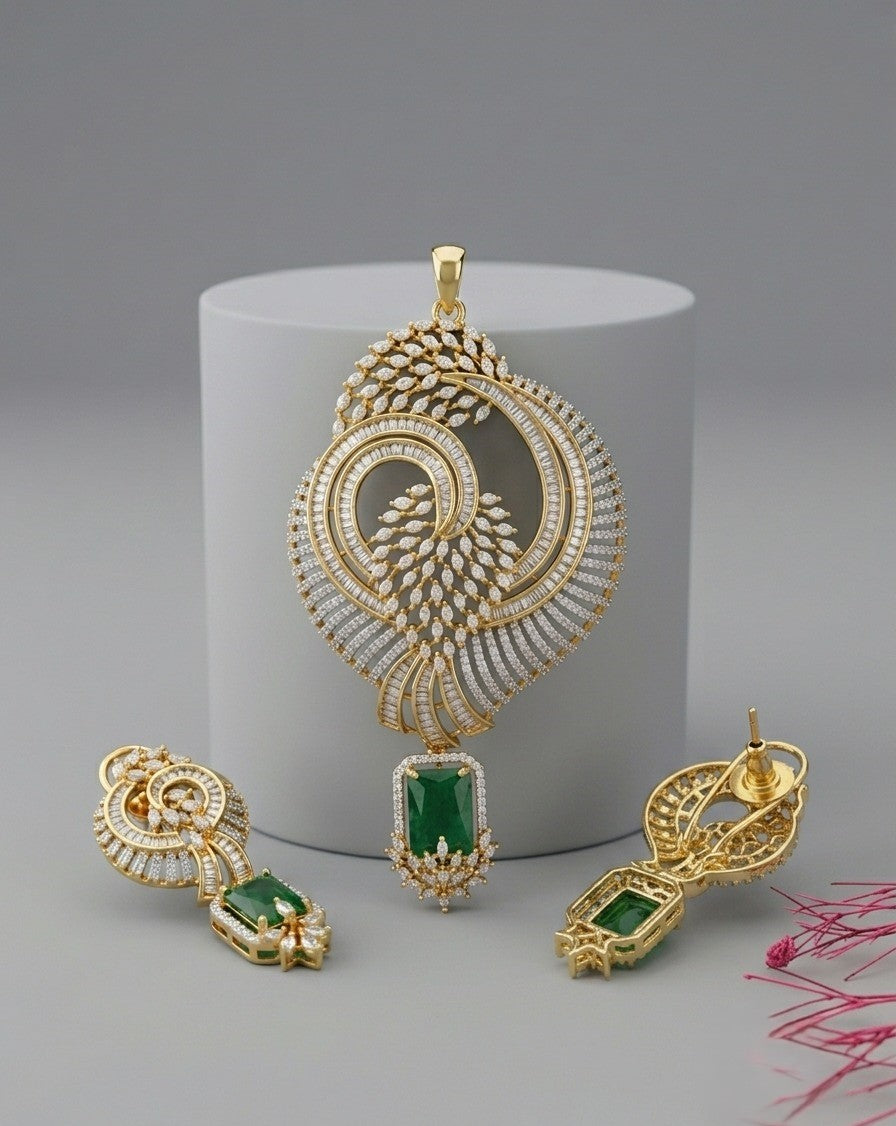 Mayurakshi Emerald Aura Pendant Set