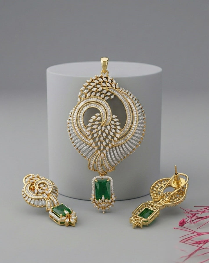 Mayurakshi Emerald Aura Pendant Set