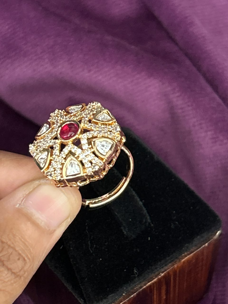 Raktima Ruby Kundan Ring for Women | Adjustable Statement Ring