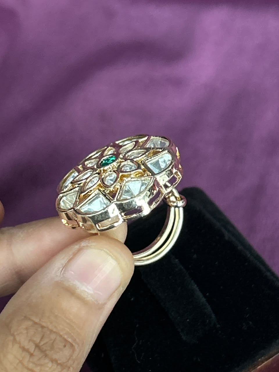 Meherika Emerald Kundan Statement Ring