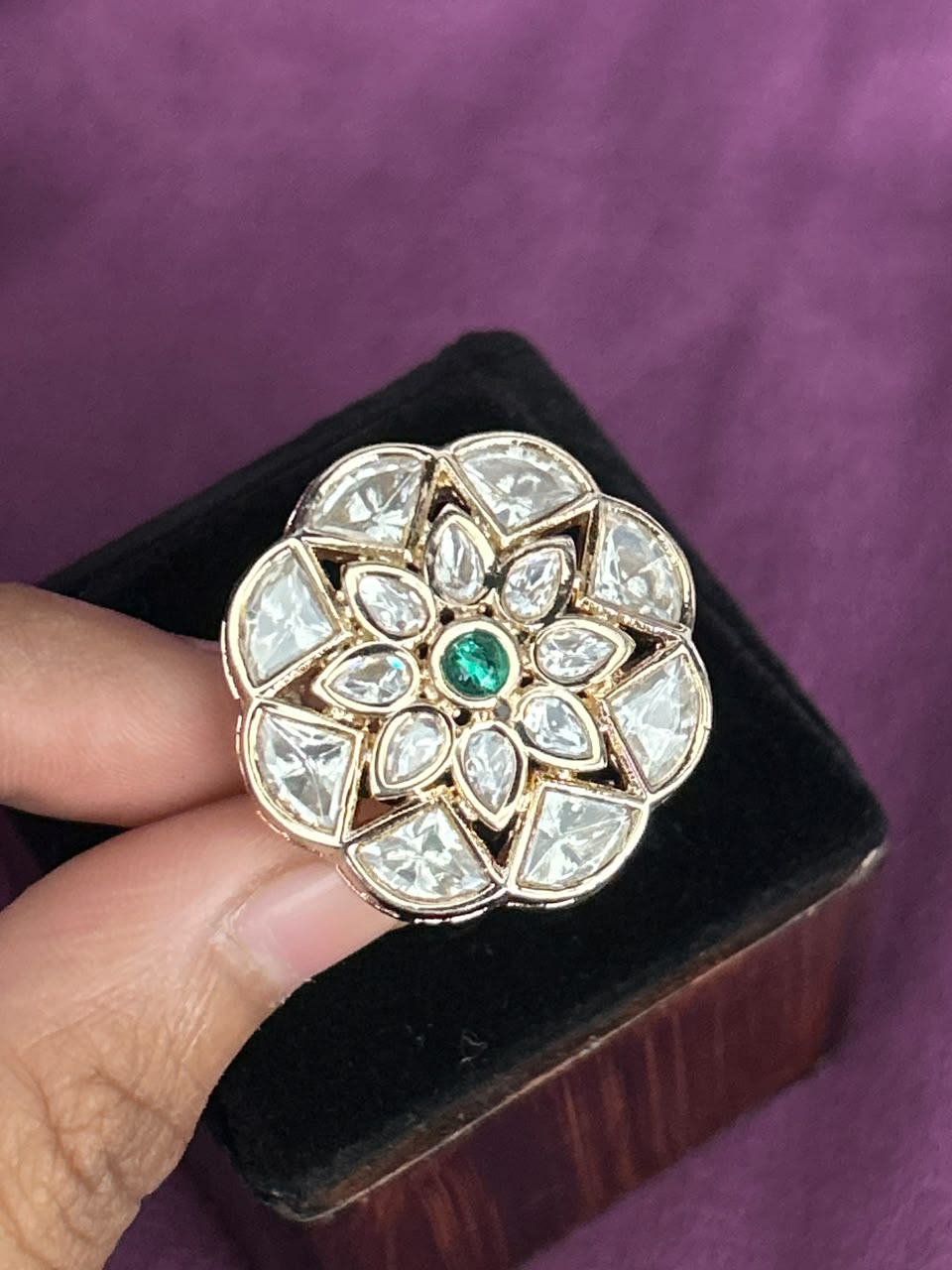 Meherika Emerald Kundan Statement Ring