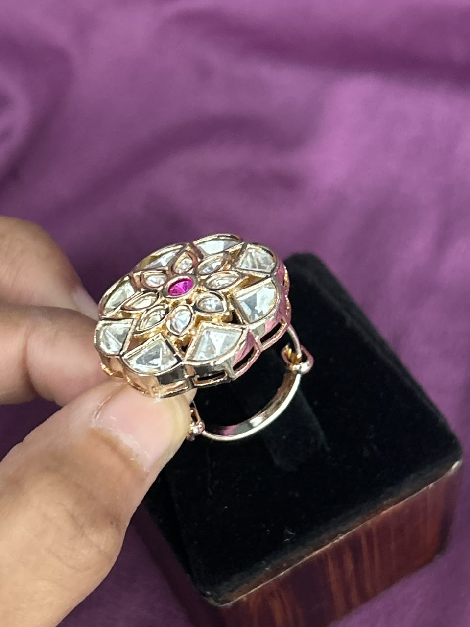 Meherika Emerald Kundan Statement Ring