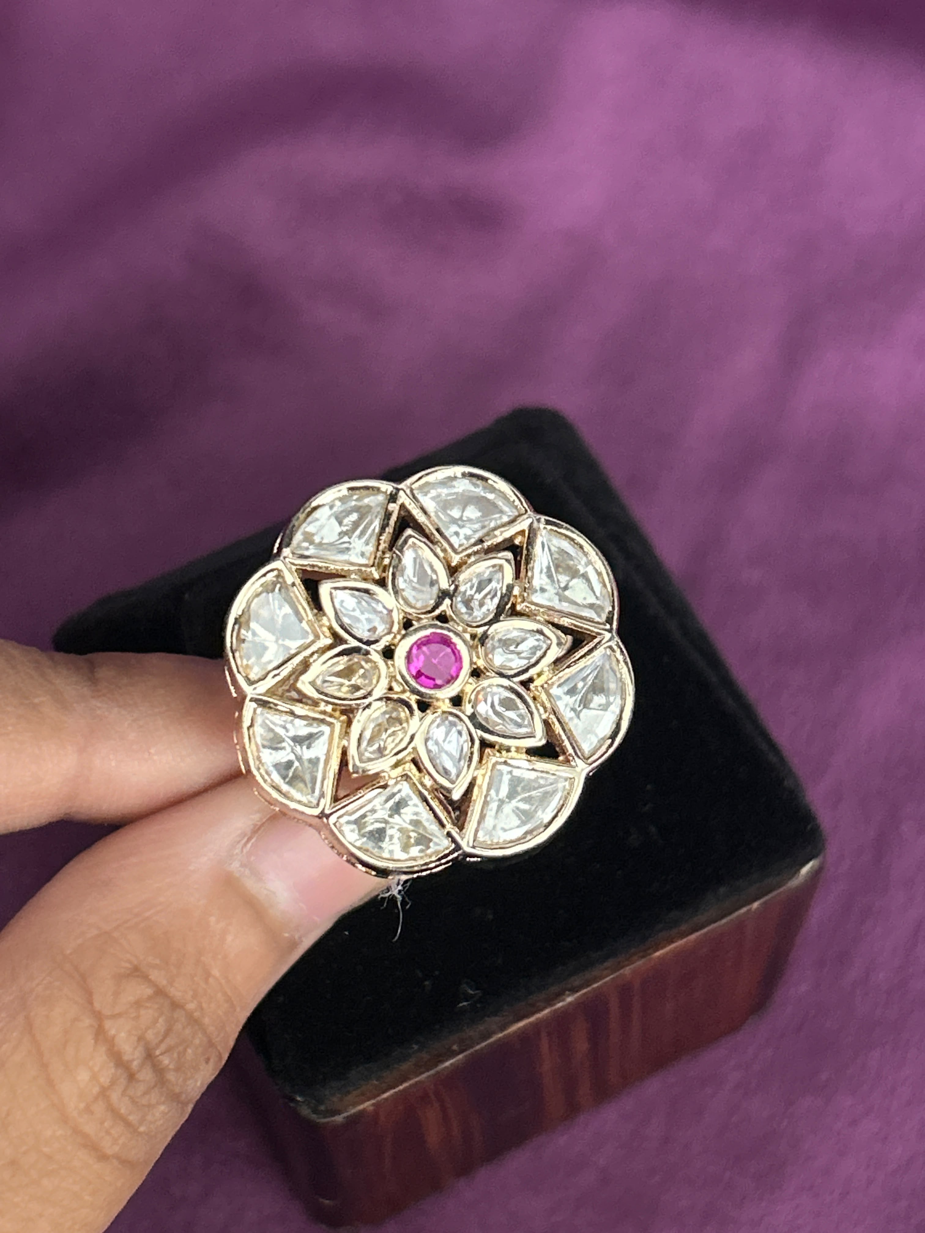 Meherika Emerald Kundan Statement Ring