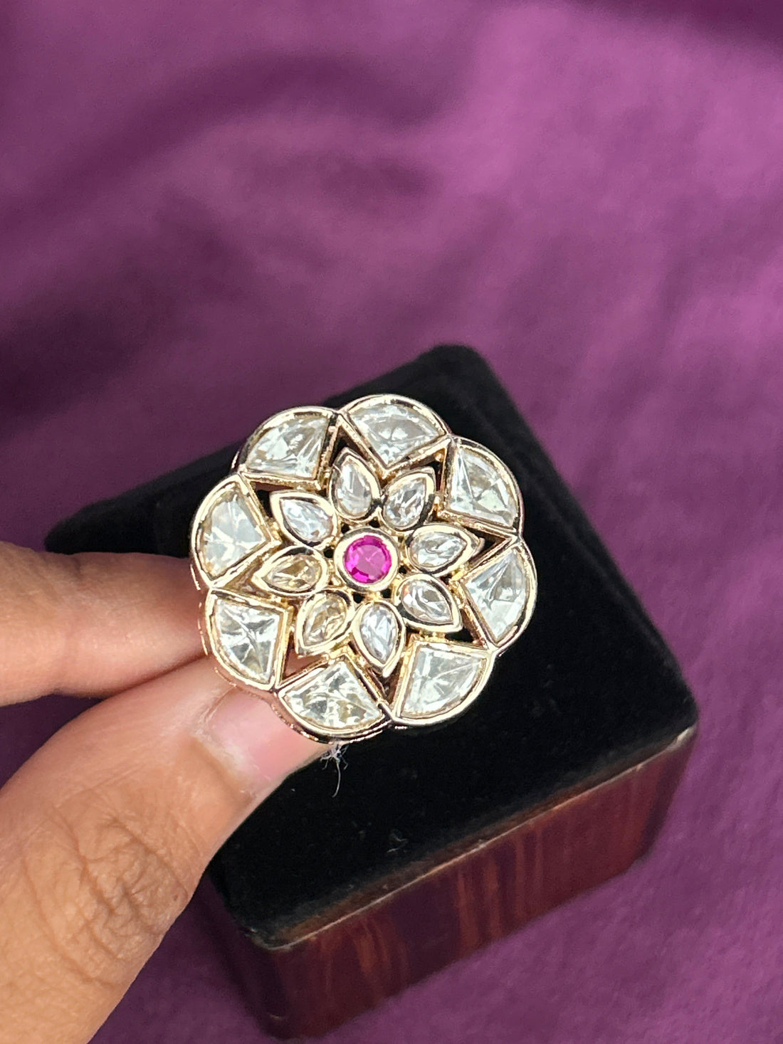 Meherika Emerald Kundan Statement Ring