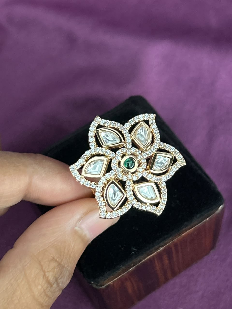 Kumudini Ruby Kundan Ring for Women | Floral Adjustable Statement Ring