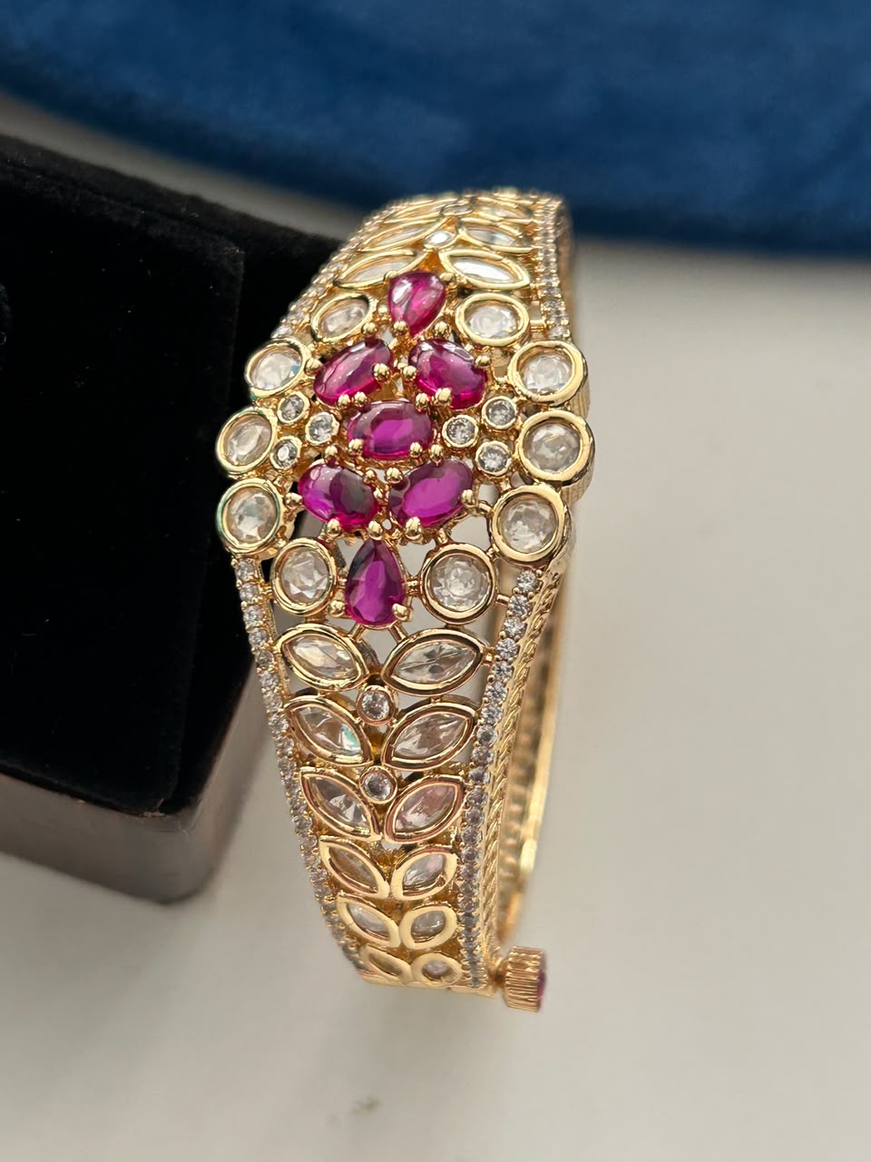 Ruhani Ruby Kundan Traditional Polki Openable Bracelet with CZ Stones for Women