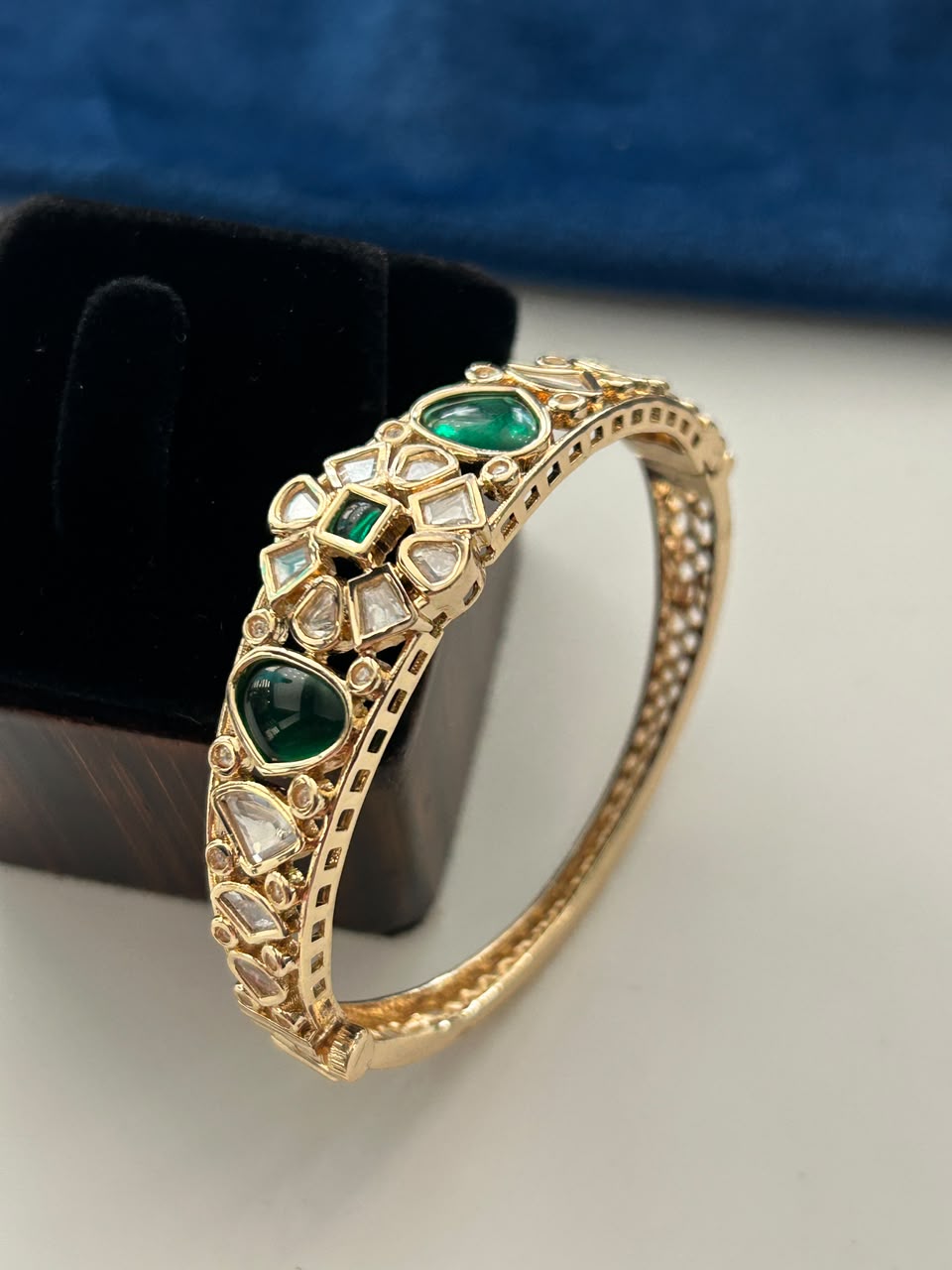Rajnidhi Polki Gold Tone Openable Braclete For Women