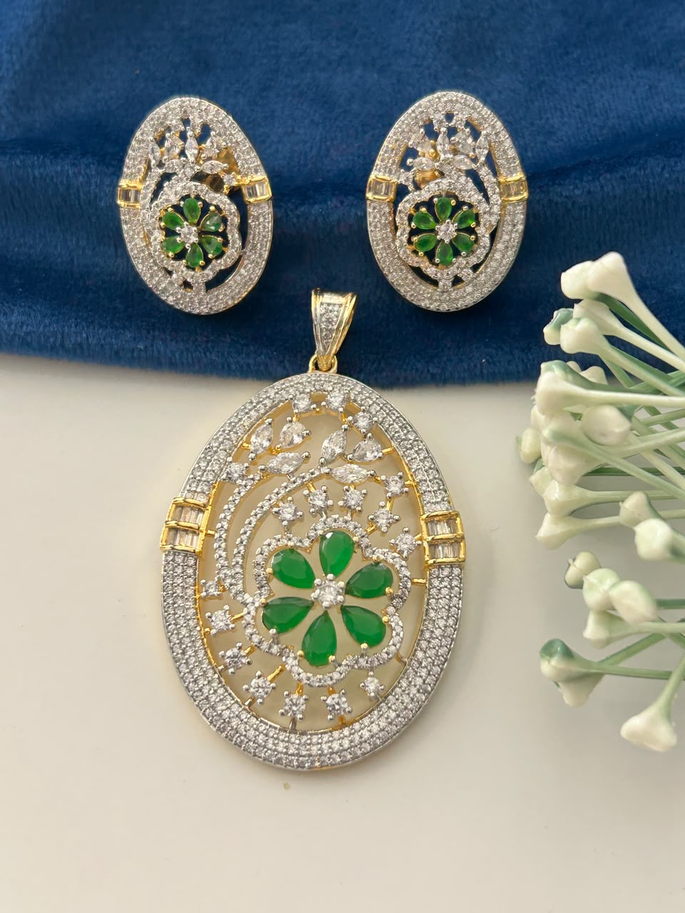 Pushpika Ruby Bloom Screw Pech Pendant Set
