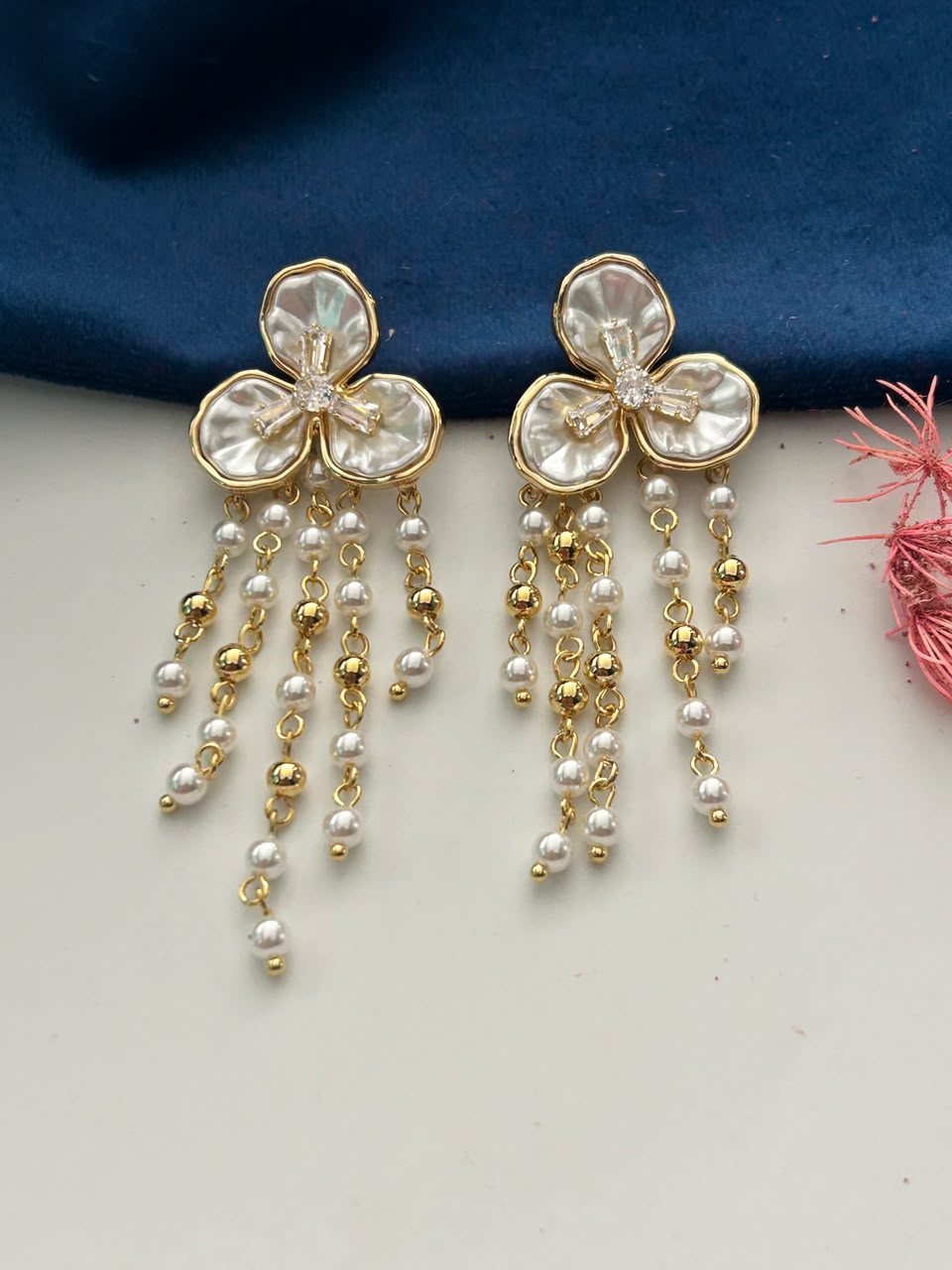 Aabira Pearl Blossom Drop Earrings