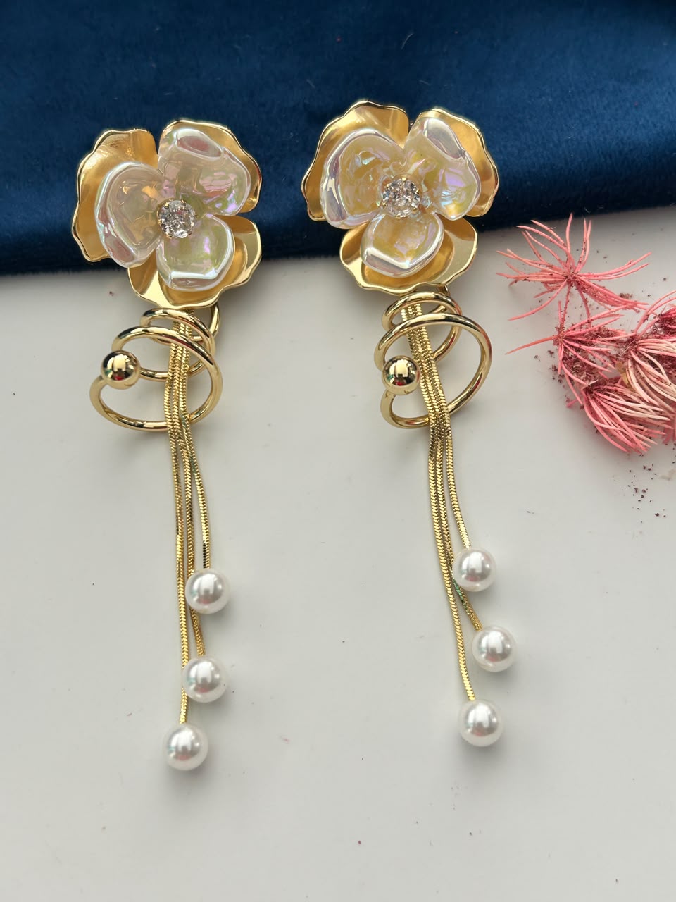 Zareen Pearl Flora Drop Earrings